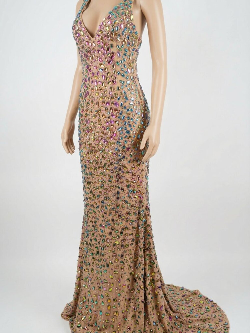 Multicolor Wedding Evening Cocktail Runway Prom Crystals Couture Designer Dress - Picture 2 of 2